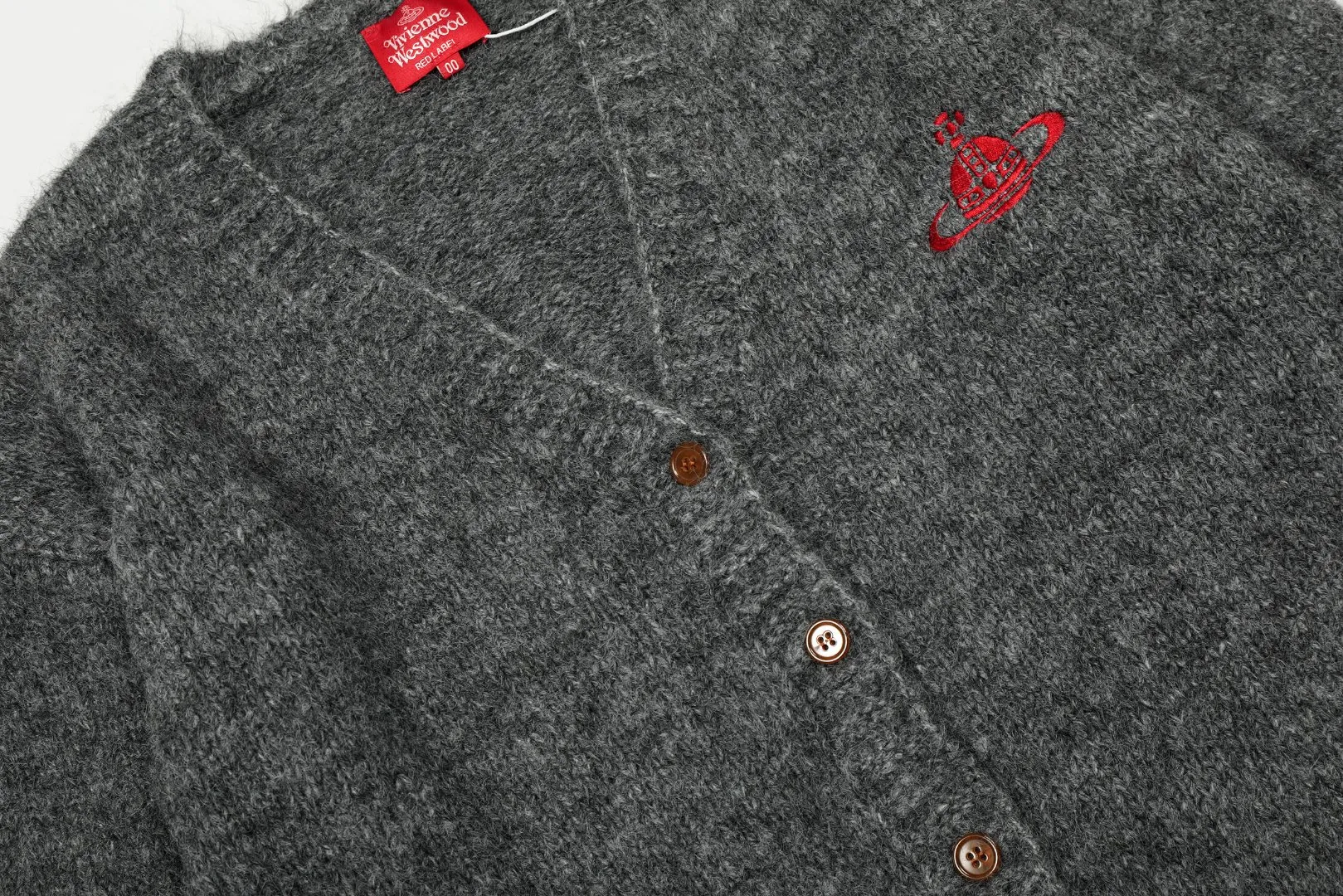 VIVI top quality - limited to Japan" vivienne west wood 25th autumn and winter new three-color wool embroidered cardigan Color: Gray Pink Blue Size: S M L
